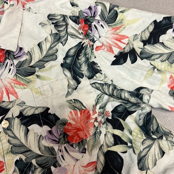 Tommy Bahama 100% Silk off white hibiscus floral Hawaiian textured washable XL - Picture 4 of 13